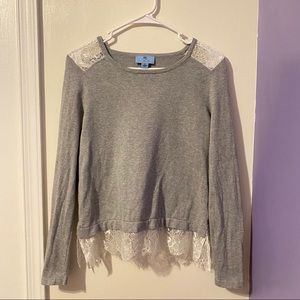 CeCe Gray and White Lace Sweater Top XS